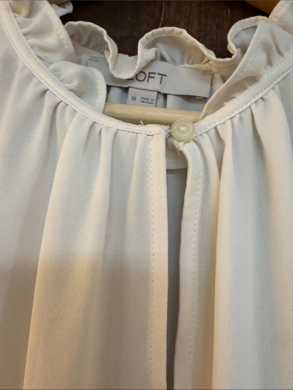 LOFT Cream Ruffle Sleeve Keyhole Blouse - Picture 4 of 7